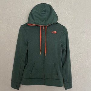 The North Face Green Hoodie with Orange Accents